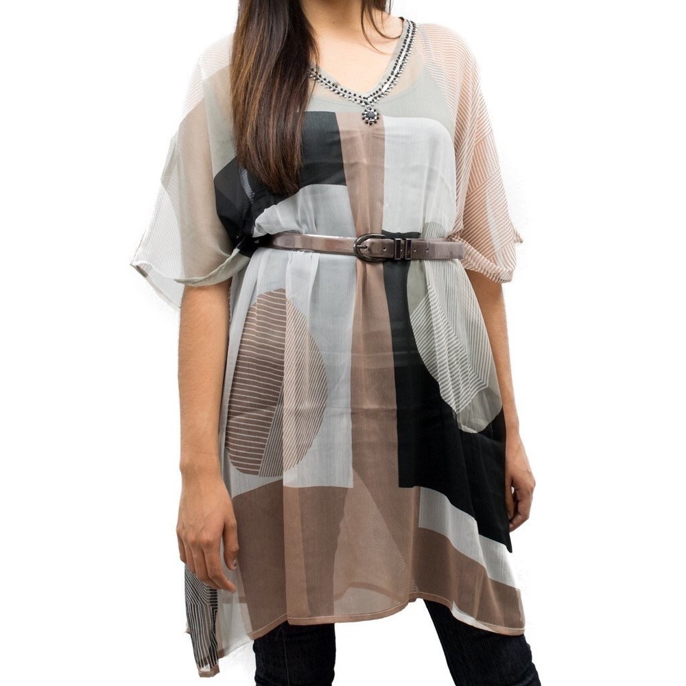 Fashion Amo Brown Abstract Tunic